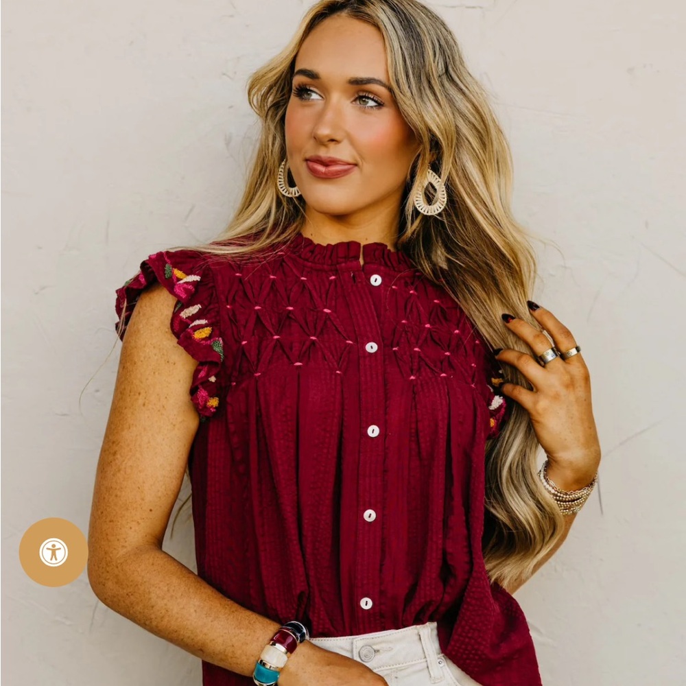 Elegant Burgundy Ruffle Sleeve Blouse - Picture 3 of 3
